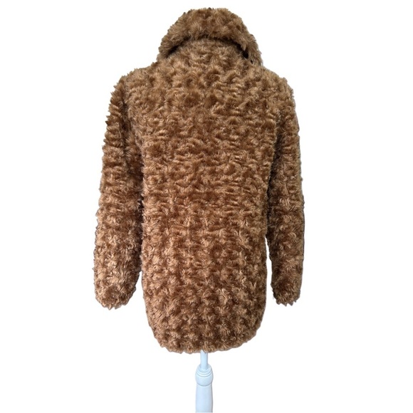 Zara TRF Collection Brown Teddy Fluffy Faux Fur Black Button Down Coat Size XS - Picture 2 of 9